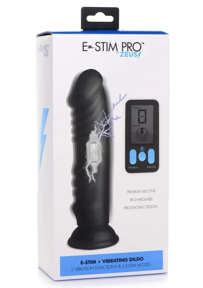 Zeus Vibrating and EStim Rechargeable Silicone Dildo with Remote Control Zeus Electrosex Female Sex Toys
