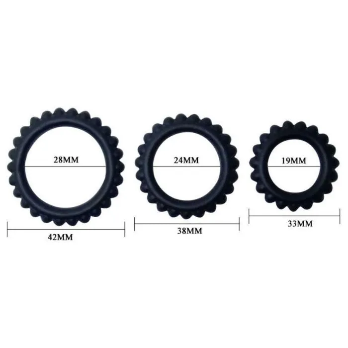 PRE Titan Stretchy Ribbed Cock Ring Set Black 3 Male Sex Toys