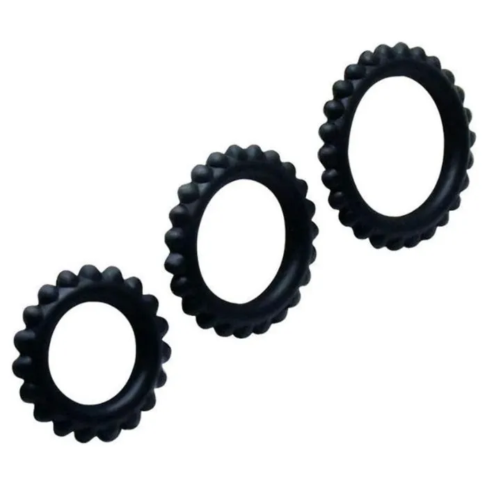 PRE Titan Stretchy Ribbed Cock Ring Set Black 3 Male Sex Toys